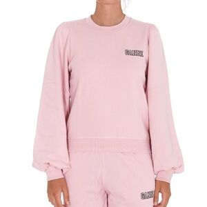Ganni Blush Pink Logo Puff Sleeve Sweatshirt